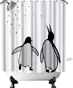 Penguin Shower Curtain with Abstract Silhouette Design for Bathroom Decor - FuShvre