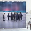 Penguins Shoreline Shower Curtain, King Penguins on Sandy Beach Waves, Underwater Bathroom Decor