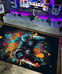 Personalized Game Room Carpet with Shufflezone Game Controller Design for Teen Boys