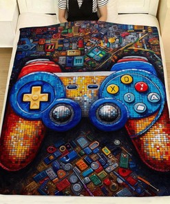 Personalized Gaming Blankets for Teenage Boys - Lightweight Fleece Throw and Video Game Sherpa Blanket for Bedroom - DT18