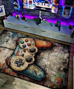 Personalized Gaming Room Rug with Shufflezone Game Controller Design for Teen Boys