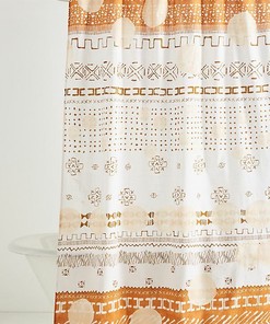 Philomena White and Brown Geometrical Design Shower Curtain for Bathroom Decor
