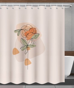 Pink Floral Minimalist Shower Curtain, Bohemia Art, Bathroom Decor