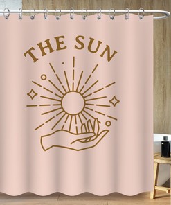 Pink Hand of God Sun Shower Curtain, Minimalist Bohemia Art, Bathroom Decor