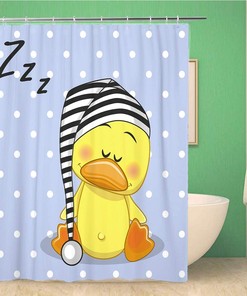 Pink Hat Sleeping Duck Baby Bedtime Shower Curtain, Waterproof Fabric, Home and Bathroom Decor