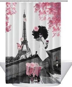 Pink Motivational Black Queen Girl Shower Curtain - Lovely Feminine Bath Decor