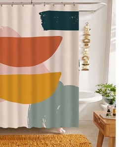 Pink Orange Blue Geometric Pattern Abstract Shower Curtain for Hanging Bathroom Decor