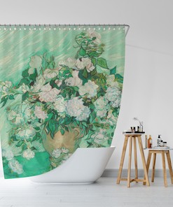 Pink Roses Fine Art Shower Curtain - Antique Floral Bathroom Decor Gift