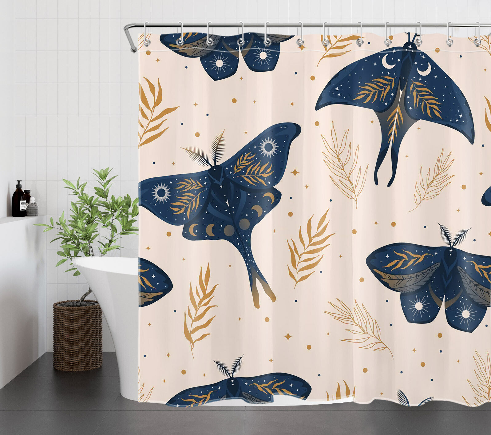Plant Leaf Moth MidCentury Shower Curtain for Bathroom Decor - Craigshirt