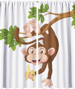 Playful Funny Monkey Hanging from Tree Shower Curtain for Kids Bathroom