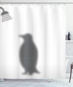 Polar Animal Silhouette Showering Penguin Shower Curtain Bathroom Decor