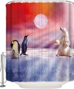 Polar Bear and Penguin Bathroom Shower Curtain - Waterproof Fabric