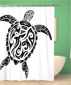 Polynesian Maori Ethnic Turtle Tattoo Shower Curtain, Waterproof Fabric, Home and Bathroom Decor