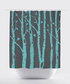 Pool and Charcoal Grey Birch Tree Shower Curtain with Birds for Customized Home Decor