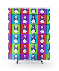 Pop Art Girly Shower Curtain - Cute and Fun Bathroom Accessory with Penguins and Patterns