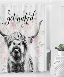 Portrait Highland Cow Shower Curtain, Western Wildlife Animal Bathroom Decor