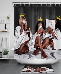 Princess Gold Crown African American Girls Shower Curtain - Waterproof Fabric for Bathroom Decor