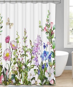 Printed Plant Flower Shower Curtain with Fabric | Bathroom Decor
