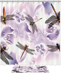 Purple Dragonflies Bathroom Shower Curtain - Waterproof Fabric
