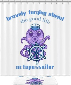 Purple Octopus Waterproof Shower Curtain for Nautical Bathroom Decor