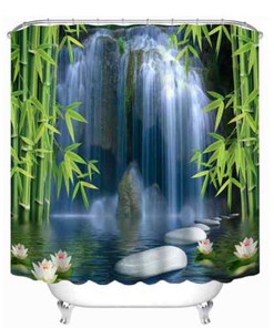 Purple and Orange Shower Curtain with Bamboo Leaves - Waterproof Bathroom Curtain for Home Decor