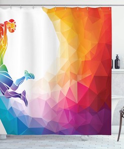 Rainbow Colored Vivid Basketball Shower Curtain, Player Sports Man Jumps Print Cloth Bathroom Decor in Multicolor