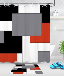 Red Black and White Geometric Pattern Shower Curtain for Chic Bathroom