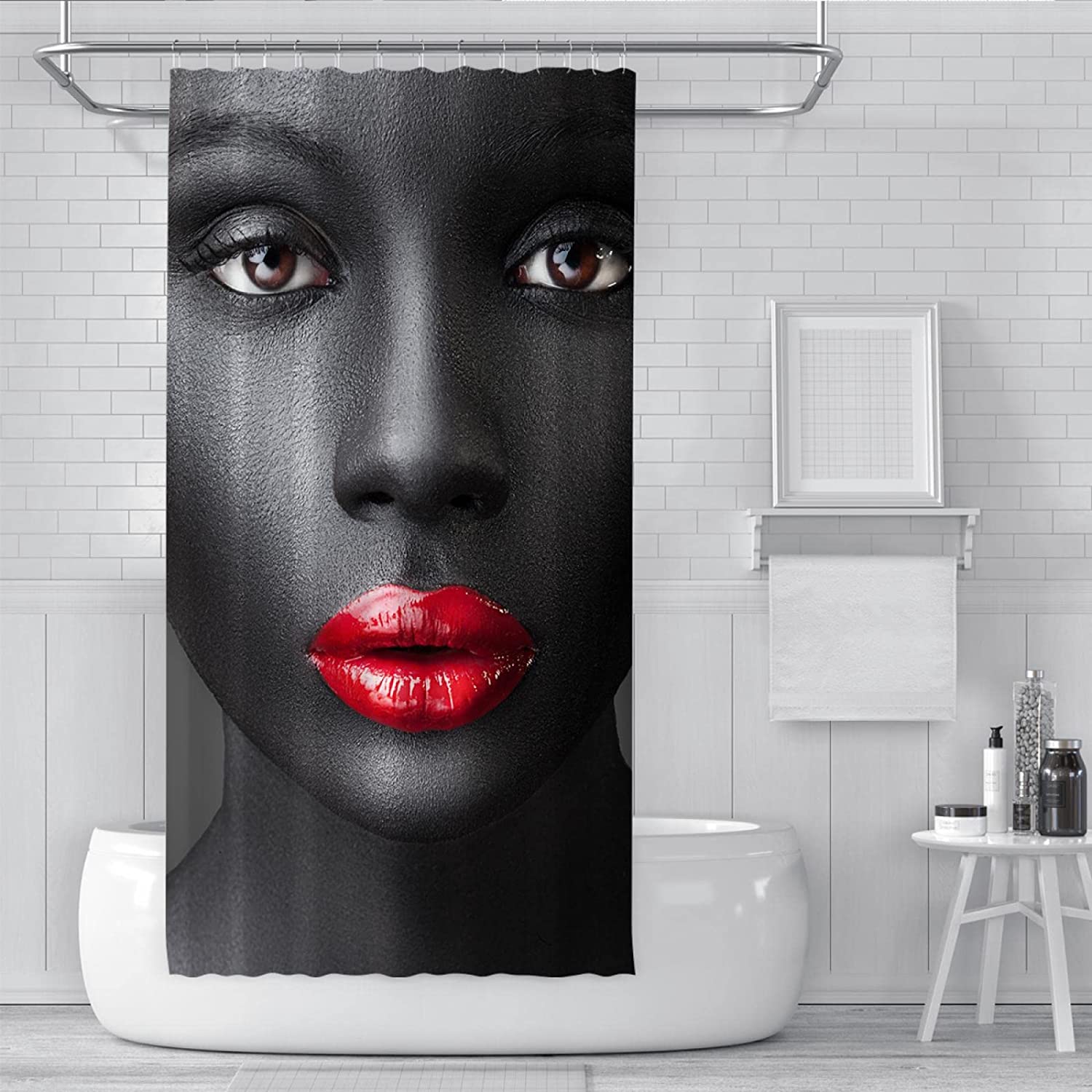 Red Lip African American Shower Curtain Elegant Bathroom Decoration Craigshirt