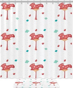 Red Mushroom Waterproof Shower Curtain for Whimsical Bathroom Decor