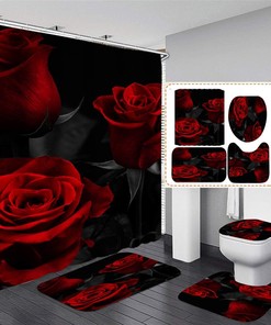 Red Rose Shower Curtain and Cover Set for Romantic Bathroom Decor