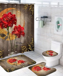 Red Rose and Moon Floral Shower Curtain for a Luxurious Bathroom Decor