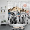 Red Sun Mountain Abstract Shower Curtain, Highland Cow Bathroom Accessory