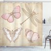 Retro Butterflies Bugs Print Abstract Shower Curtain for Vintage Bathroom Decor