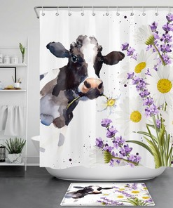 Retro Farmhouse Truck Shower Curtain with Cattle for Rustic Bathroom Decor - Farmhouse Theme