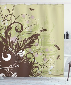 Retro Flower Dragonfly Shower Curtain for Floral Bathroom Decor