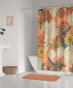 Retro Flowers Shower Curtain for a Nature-Inspired Bathroom Decor