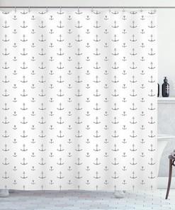 Retro Hand Drawn Anchor Shower Curtain, Tattoo Style Nautical Hipster Retro Art Design- Bathroom Curtain