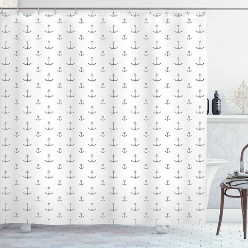 Retro Hand Drawn Anchor Shower Curtain, Tattoo Style Nautical Hipster Retro Art Design- Bathroom Curtain