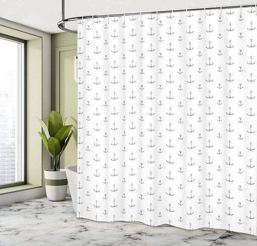 Retro Hand Drawn Anchor Shower Curtain, Tattoo Style Nautical Hipster Retro Art Design- Bathroom Curtain - Image 4