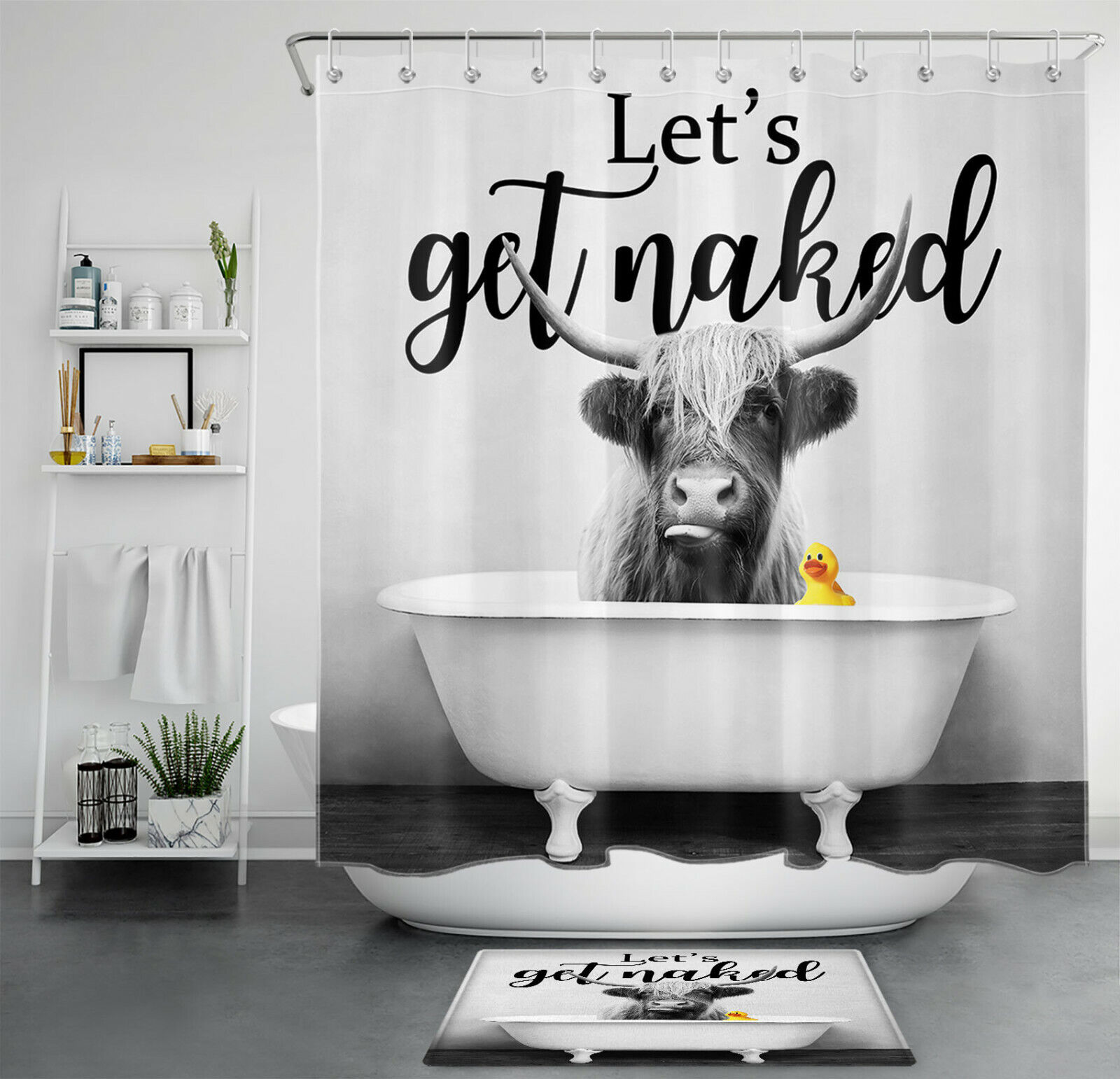 Retro Highland Cow Bathtub Get Naked Shower Curtain for a Fun and Quirky Bathroom
