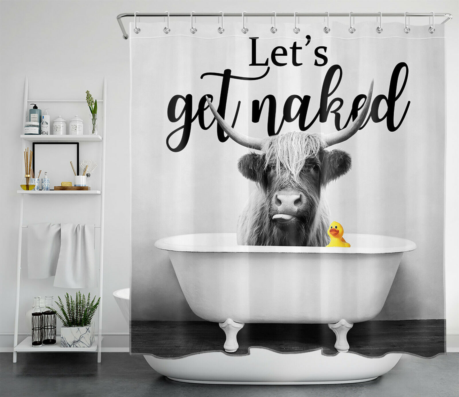 Retro Highland Cow Bathtub Get Naked Shower Curtain for a Playful Bathroom - Image 2