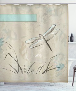 Romantic Sketch Dragonfly Shower Curtain for Artistic Bathroom Decor