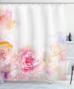 Romantic Victorian Flowers Shower Curtain, Nature Garden Image Cloth Bathroom Decor, Pale Pink Hot Pink