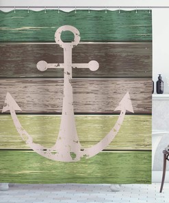 Rustic Anchor Shower Curtain, Grungy Sailing Motif on Wooden Plank Nautical- Home Decor