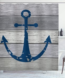 Rustic Anchor Shower Curtain, Timeworn Marine on Weathered Wooden Planks- Home Decor