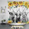 Rustic Board Plant Sunflower Shower Curtain, Highland Cow Bathroom Decor
