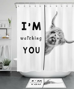 Rustic Buffalo Plaid Shower Curtain with Highland Cow for Farmhouse Bathroom Decor