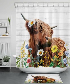 Rustic Cow Shower Curtain Set for Colorful Bathroom Decor