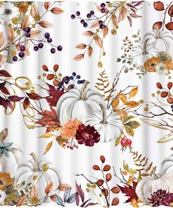 Rustic Fall Harvest Farmhouse Shower Curtain with Watercolor Pumpkins - Funnytree