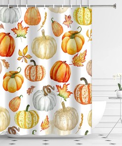Rustic Farmhouse Fall Pumpkin and Maple Leaves Shower Curtain for Your Bathroom